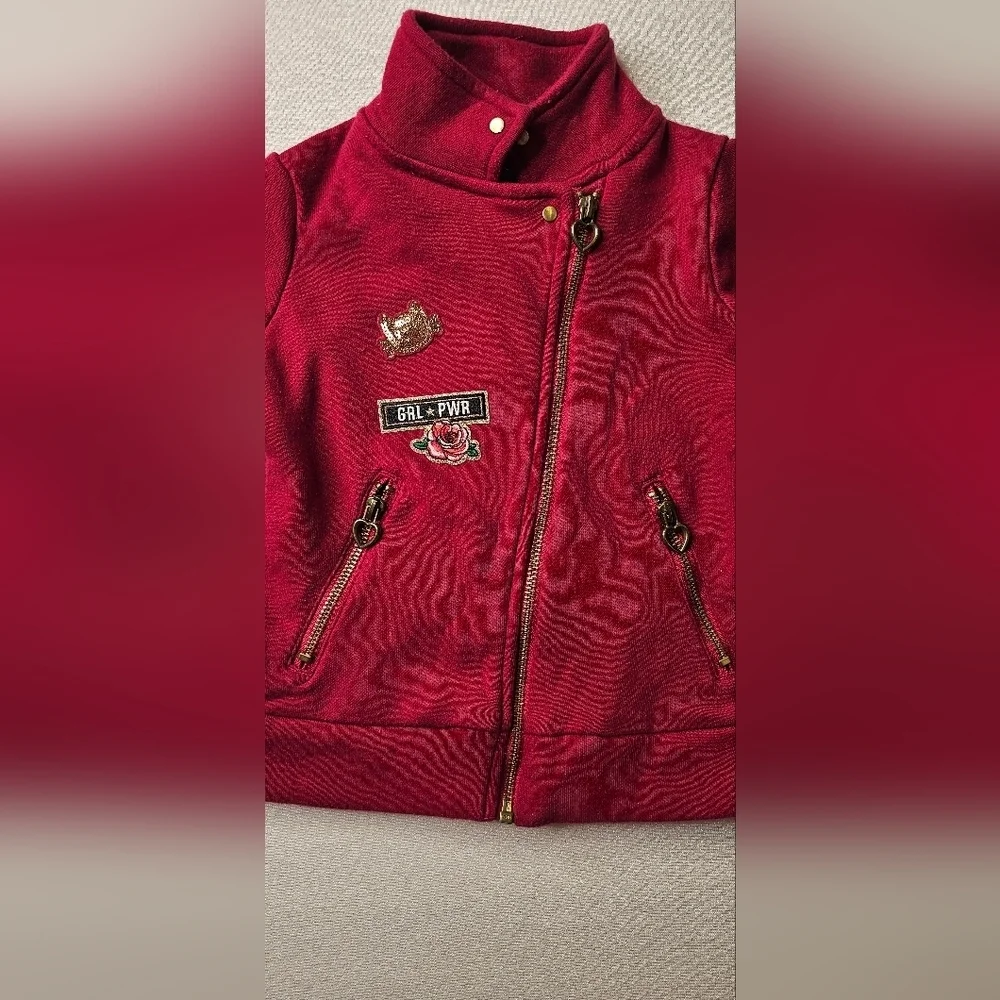 365 Kids Burgundy Jacket Size 4 with Embroidered Patches